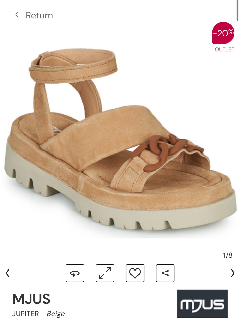 MJUS Jupiter Beige Suede Chain-Accent Lug Sandal